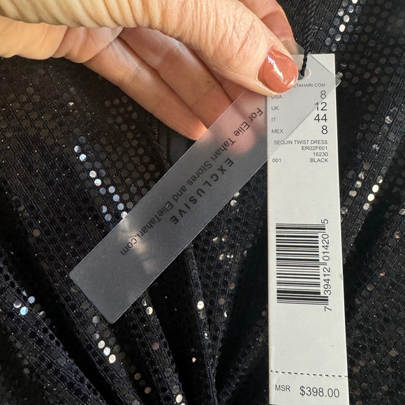 NWT Elie Tahari Sequin Twist Dress. Little black dress. Long sleeves. Size 8. - Picture 5 of 6